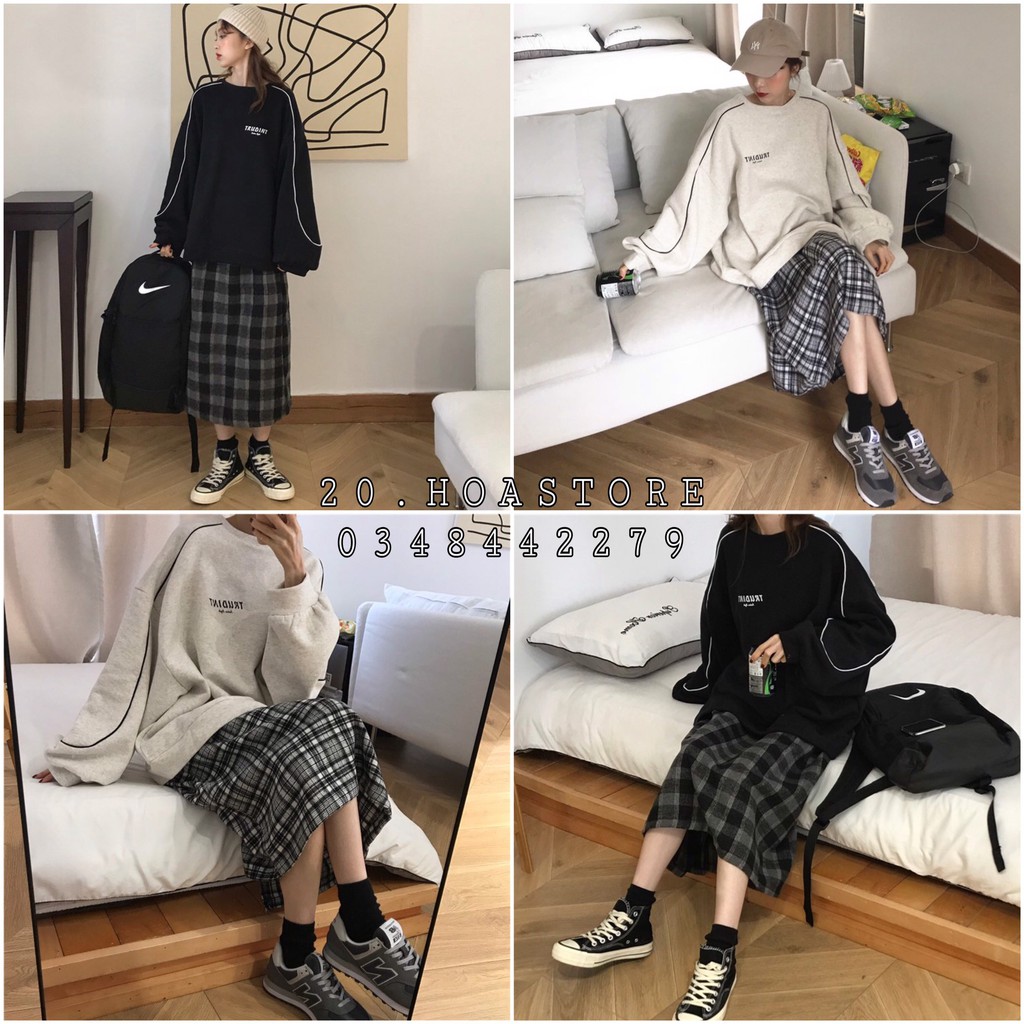Áo sweater nỉ bông nam nữ HIGH SỌC TAY lót nỉ TRUDINT Unisex form rộng kiểu dáng Ulzzang hai màu trắng đen