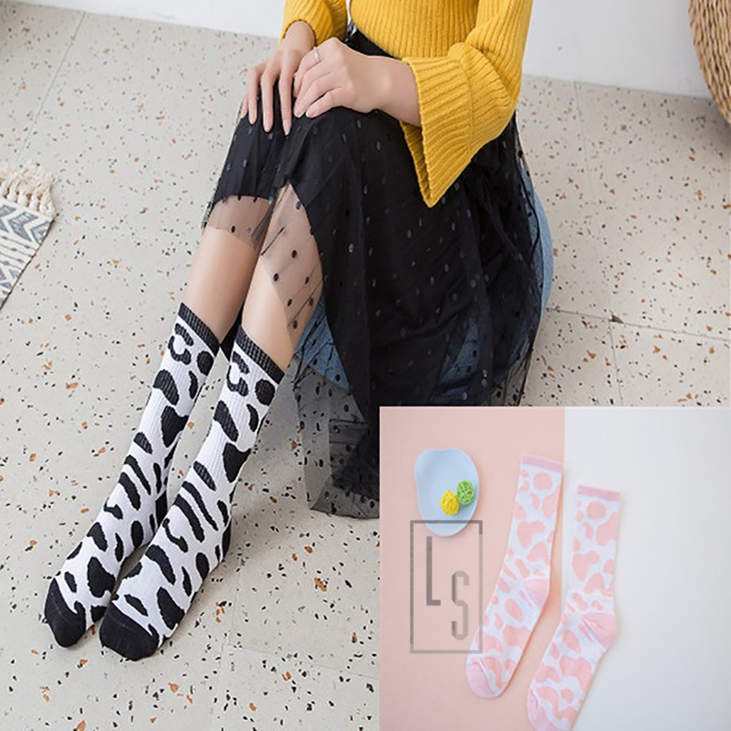 Tất Bò Sữa Cao Cổ - Vớ Họa Tiết Bò Sữa Ulzzang