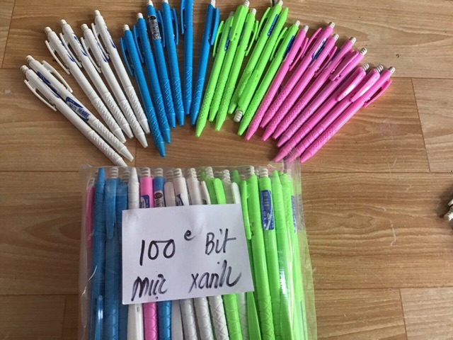 100 cây viết bi xanh, tím đầu bi 0.7mm