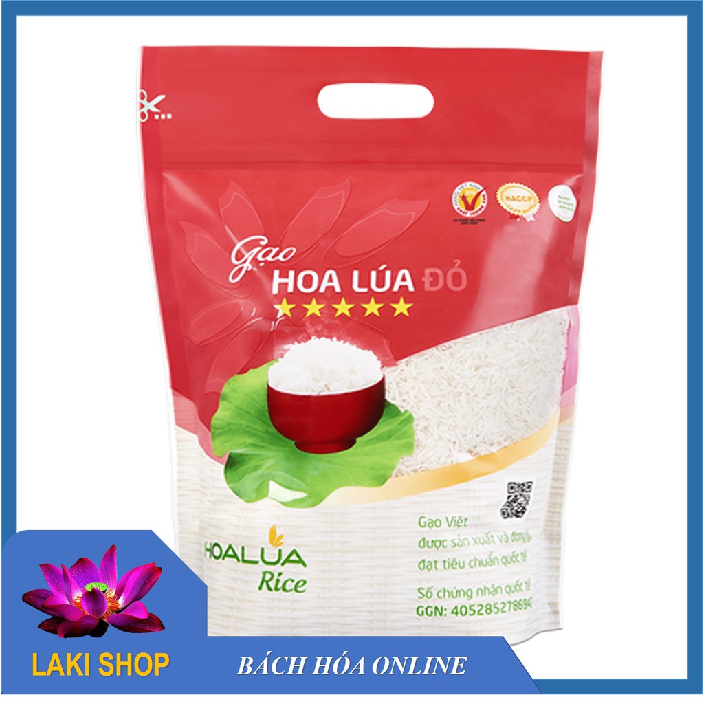 Gạo Hoa Lúa Đỏ - Túi 5kgs - Không Chất Bảo Quản, Hạt Dài, Cơm Dẻo Mềm.