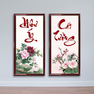 [Siêu rẻ] Tranh treo tết thư pháp chữ Như Ý Cát Tường ép gỗ TT1446 - tặng vòng phong thủy