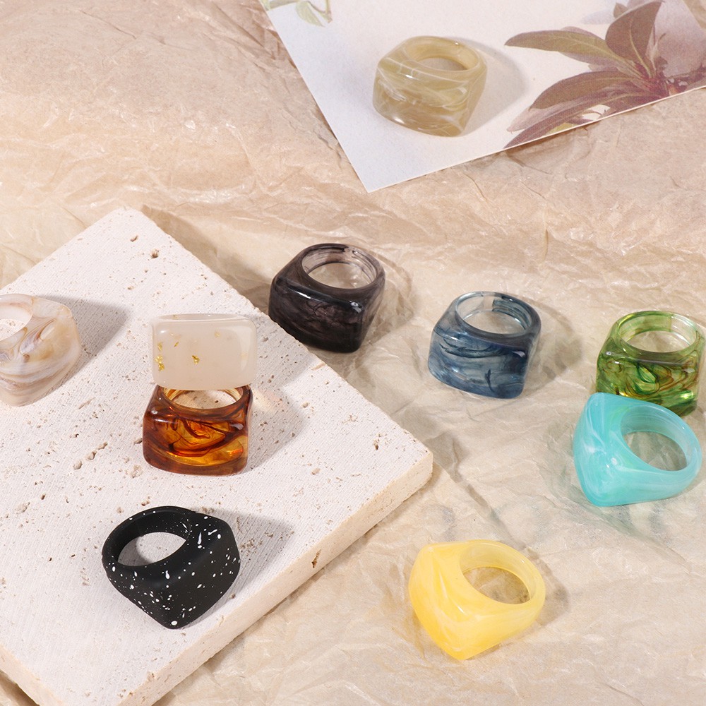 Nhẫn Nhựa Acrylic Họa Tiết Đá Cẩm Thạch Nhiều Màu Thời Trang