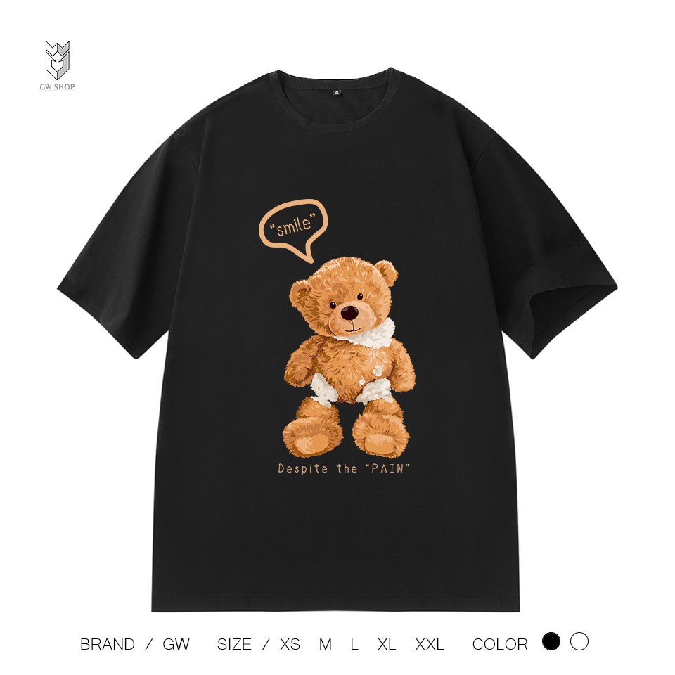 【FREE SHIP】Áo Thun nam nữ unisex Smiley Bear, áo thun cotton ngắn tay cổ tròn - GW Shop