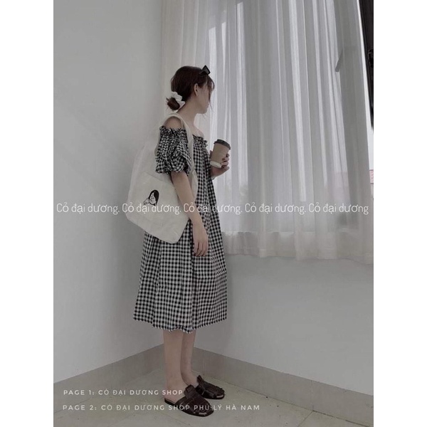 Váy kẻ xuông bèo vai TC12