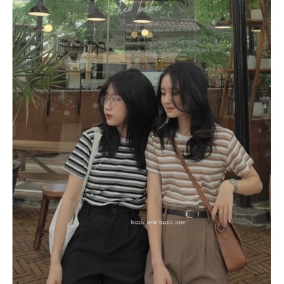 Áo thun kẻ ngang cộc tay co giãn form vừa - Thời trang nữ Chấm Bi