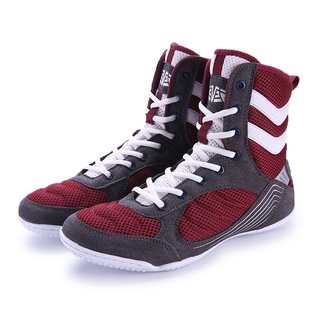 Giày boxing Mingsibo High Top Professional - Maroon/Grey