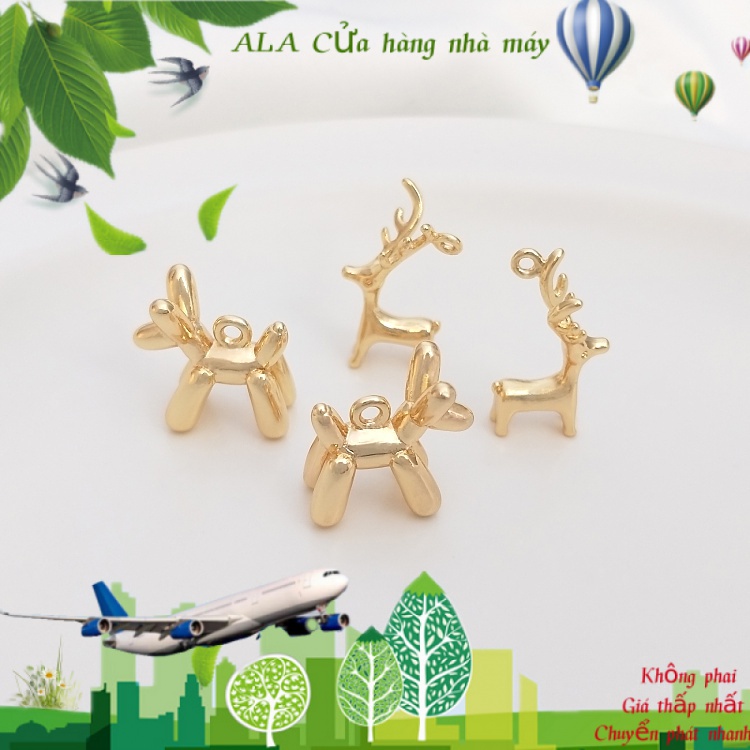 💖Trang sức DIY phụ kiện💖Mặt Dây Chuyền Mạ Vàng 14k Hình Chú Chó / Hươu / Bong Bóng Dễ Thương Diy