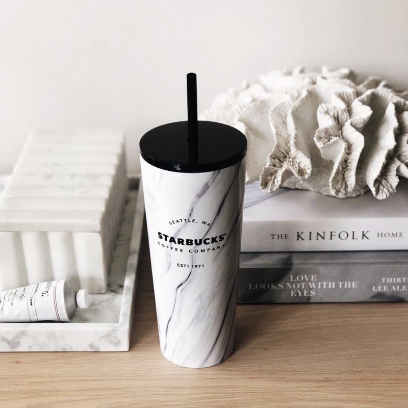 LY STARBUCKS VÂN ĐÁ TRẮNG - Cold Cup Stainless Steel White Marble