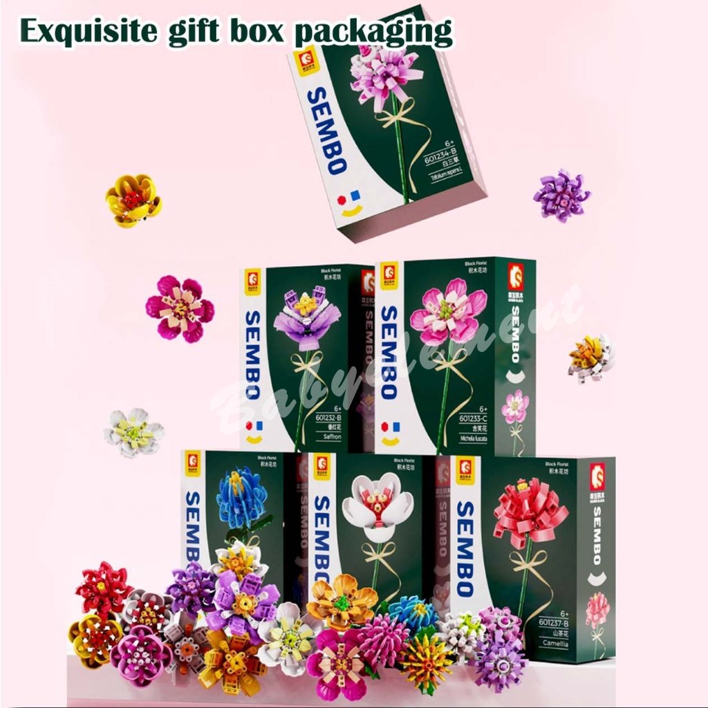 Mô Phỏng Loạt Hoa Xếp Hình Khối Xây Dựng Hoa Phòng Sáng Tạo Trang Trí Grils Nữ Quà Tặng Lãng Mạn Tự Làm Đồ Chơi
