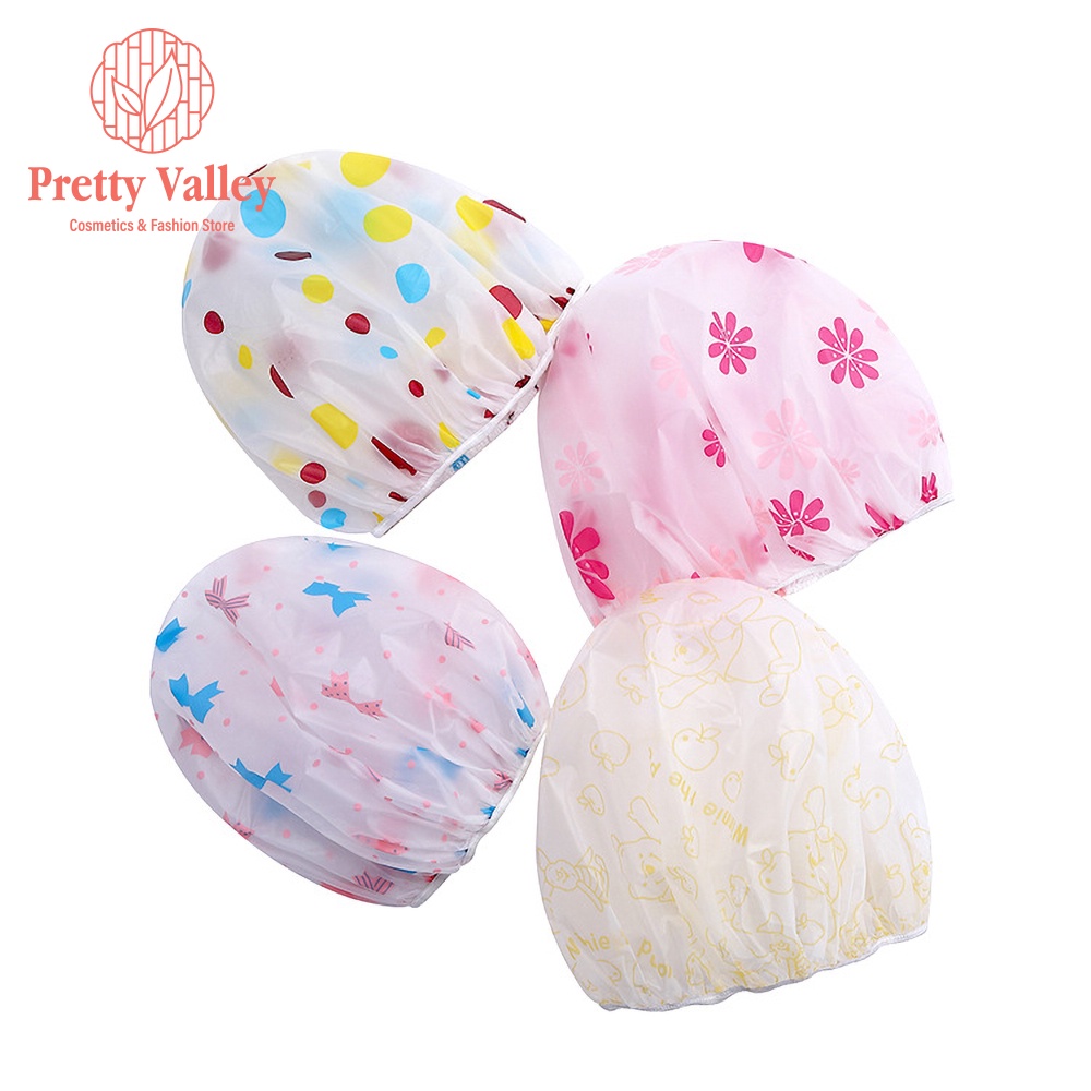 Mũ trùm nhuộm tóc, ủ tóc Pretty Valley Store Mũ trùm tóc chống nước khi tắm, nhuộm, ủ tóc loại dày nhiều họa tiết