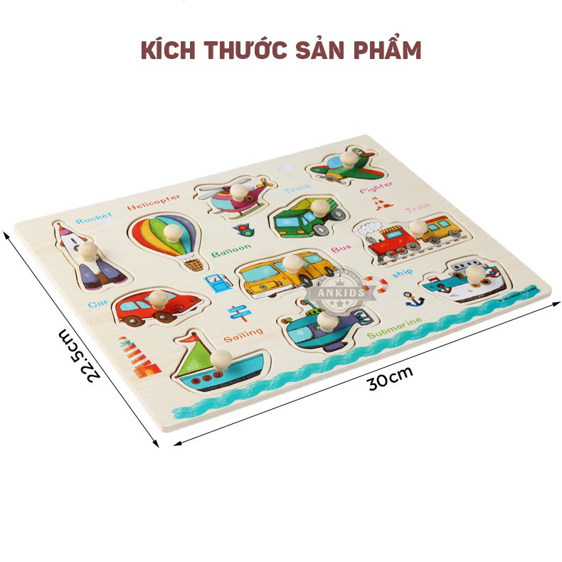 [Loại I] Bảng núm gỗ nhiều chủ đề, bảng ghép hình núm gỗ động vật, trái cây, chữ số giáo dục sớm phát triển trí tuệ