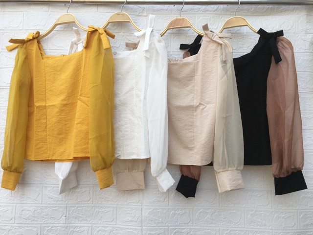 Áo nơ vai tay phối voan(7 màu) | BigBuy360 - bigbuy360.vn