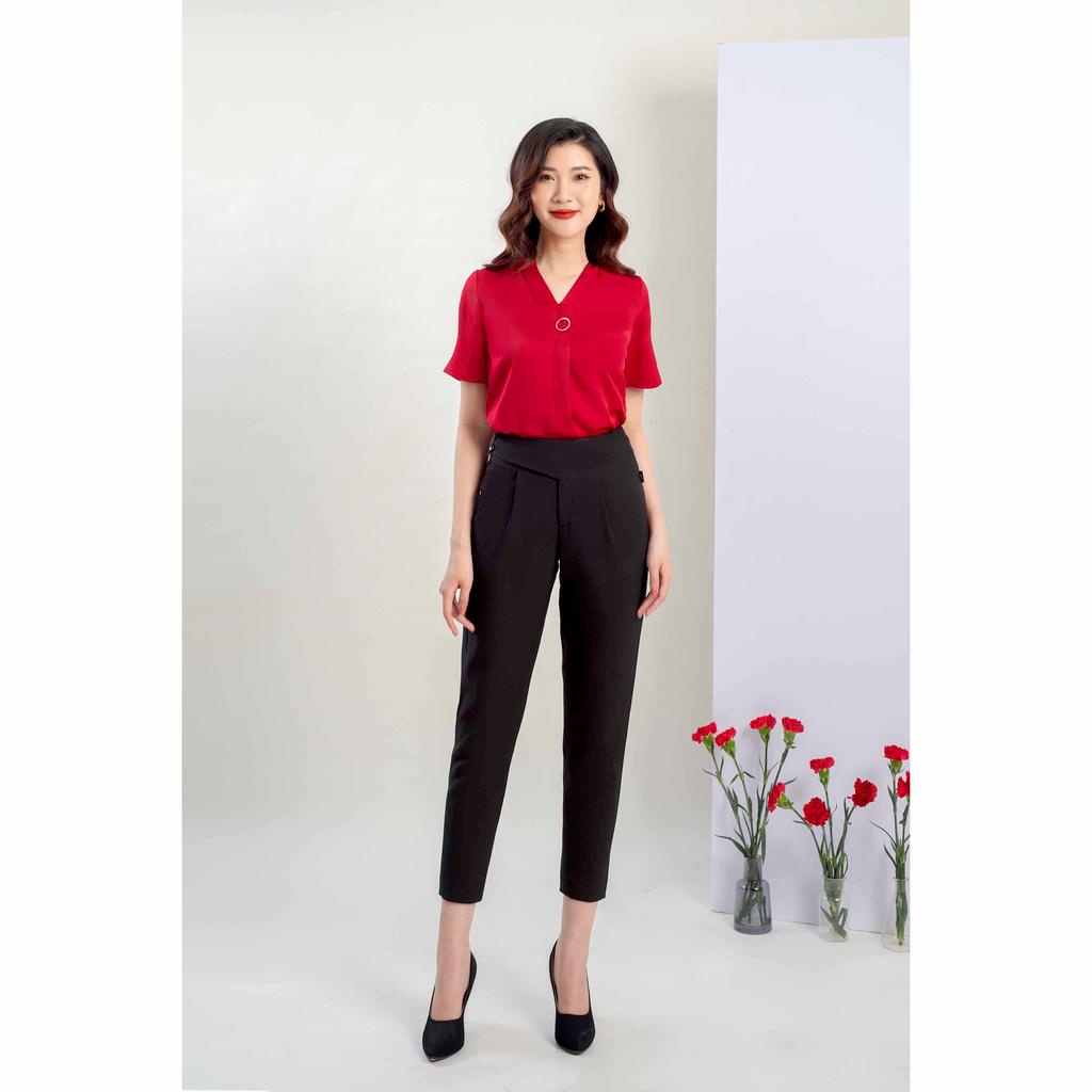 Quần Suông cơ bản Đính Hai Cúc Nhựa MMOutfit Q1020313