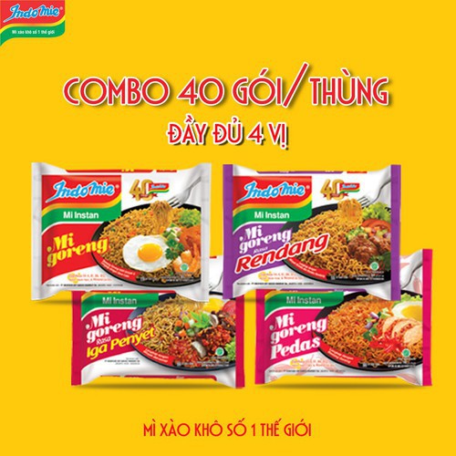 [Mã GROSALE2703 giảm 8% đơn 250K] Combo thùng 40 gói mì xào khô Indomie đủ mix vị