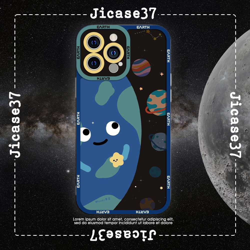 Ốp lưng iPhone Cạnh Vuông Samsung Xiaomi Oppo Jicase Trái đất vũ trụ cute
