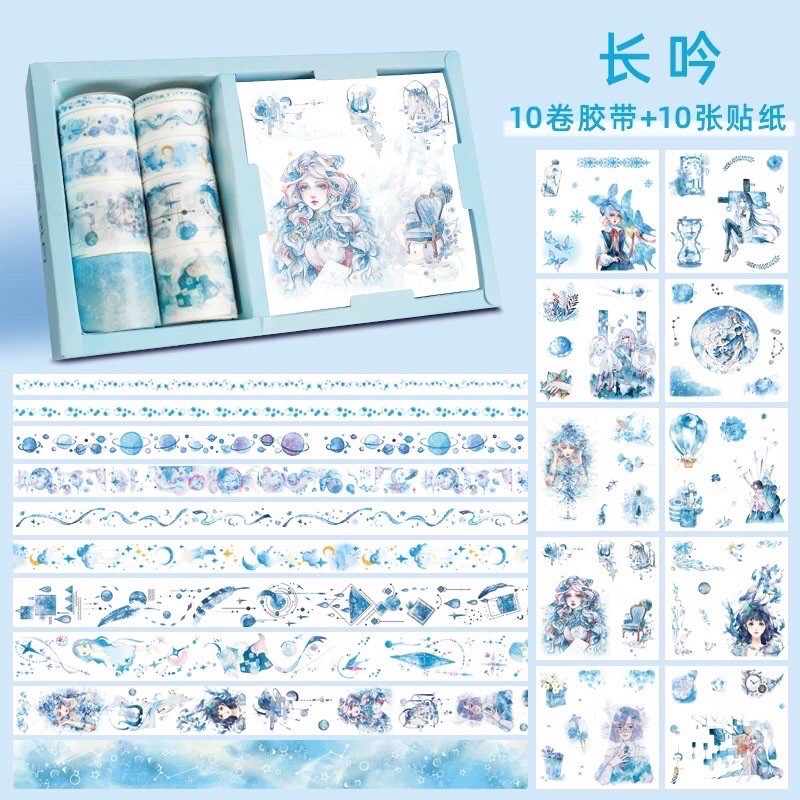 [Sale] Hộp 10 cuộn washi tape + 10 tờ washi stickers