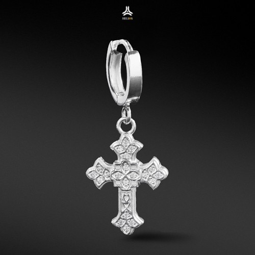 Khuyên tai bạc nam, nữ HeliSilver Fancy Cross S925 KTB272