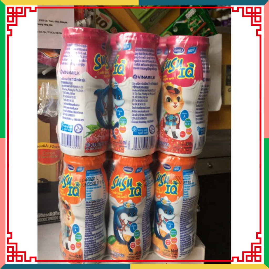 Vỉ 6 Lọ hộp sữa chua Uống Susu Cam,Dâu 80ml