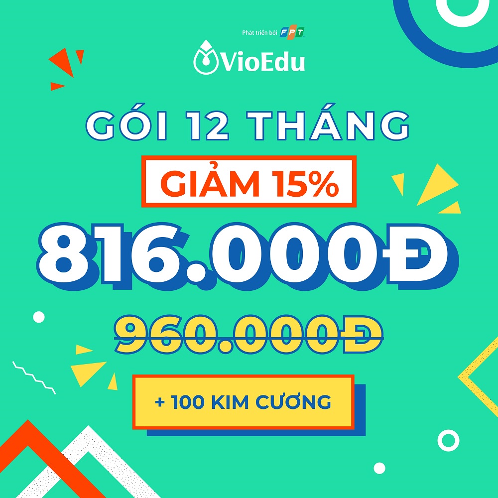 Giảm 15% gói học Toán 12 tháng trên VioEdu