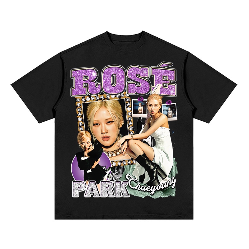 Áo Thun Vintage Thời Trang Đường Phố Rose 2 Tay Lỡ Unisex - Đen/Trắng Cổ Tròn | Blackwork