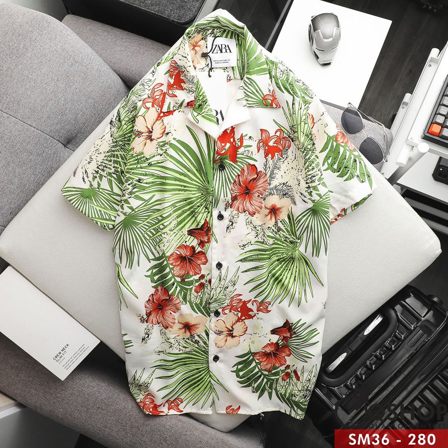 ÁO SƠ MI HOA LÁ ĐI BIỂN QSHOP SM36