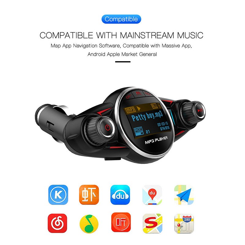 (Hàng Mới Về) Máy Nghe Nhạc Mp3 Không Dây Bluetooth 5v 2.1a Tf Aux Có Màn Hình Lcd Cho Xe Hơi