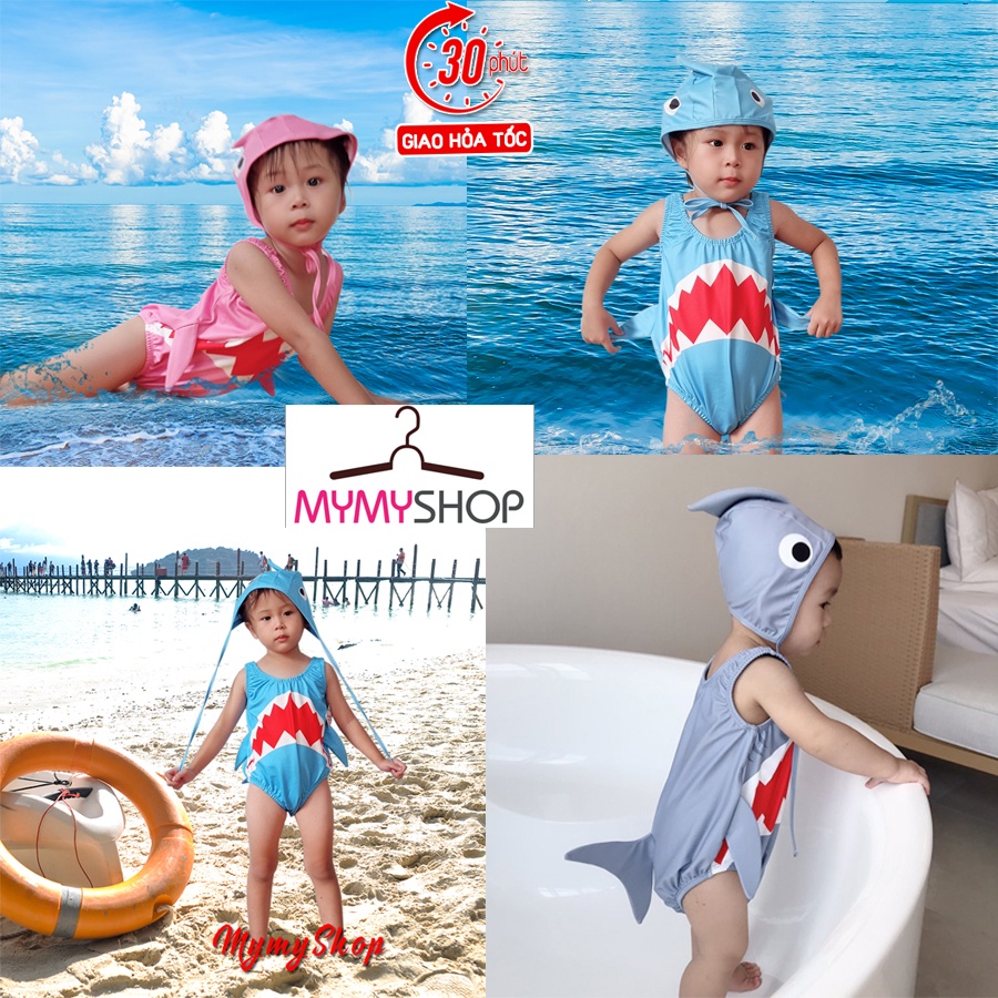 Đồ Bơi Bé Trai/Bé Gái Hình Cá Mập có đuôi siêu cute dễ thương kèm Mũ/Nón