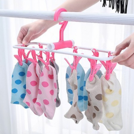 Móc chùm 12 kẹp treo phơi quần áo, đồ baby, tã lót, tất gấp gọn