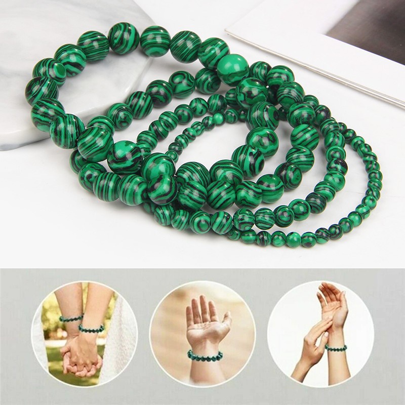 Vòng Tay Chuỗi Hạt Đá Malachite Tự Nhiên 6 / 810 mm Giảm Căng Thẳng Tự Phục Hồi Làm Quà Tặng Cho Bạn Bè