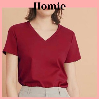 Áo thun trơn nữ cổ tim trắng basic cao cấp, áo phông nữ đen ngắn tay dáng suông chất cotton