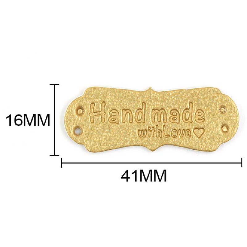 Set 50 Tấm Thẻ Da Pu In Chữ Handmade With Love Dùng Để Làm Đồ Thủ Công