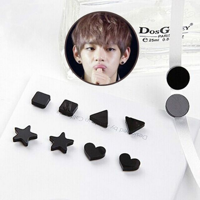 【kifli】Bông tai hình học nam châm màu đen không cần bấm lỗ