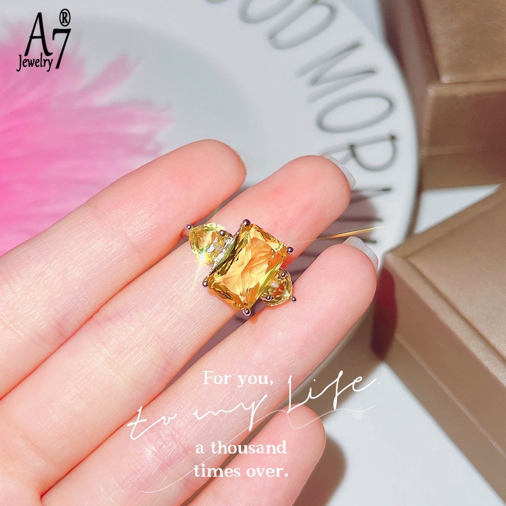 Nhẫn Đính Đá A7 Màu Hồng/Xanh Ngọc Lục Bảo/Vàng/Hồng Hình Vuông Đính Đá Zircon Màu Xanh Dương/Hồng Cho Nữ