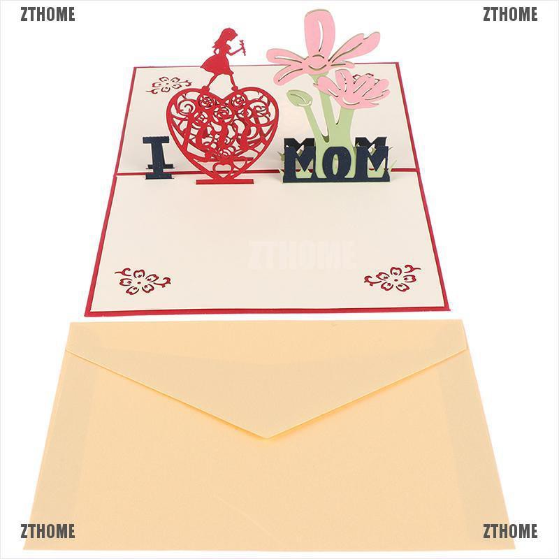 ZTHOME 3D Cards Mothers Day Gifts Card I Love Mom Flowers Bouquet Greeting Cards