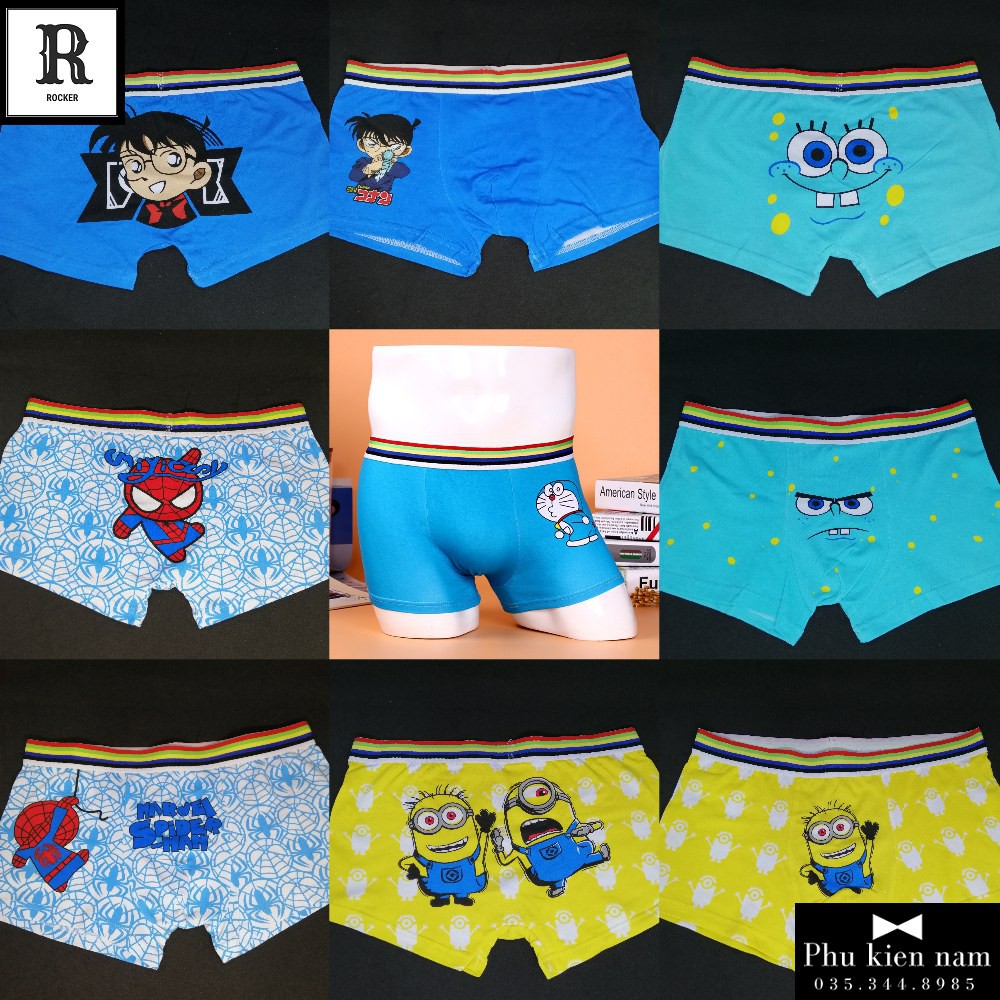 [Hộp] Combo 4 Quần Lót Nam Boxer Quần Sịp HOẠT HÌNH Doremon, Conan, Spiderman S041