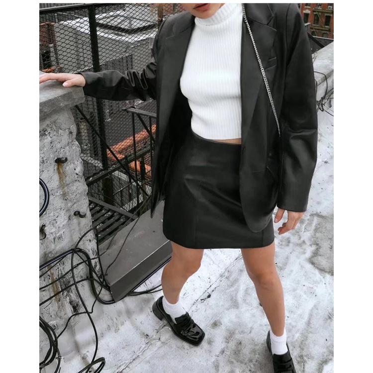 ÁO KHOÁC BLAZER DA CỔ BẺ NỮ MÀU ĐEN - 4432/710