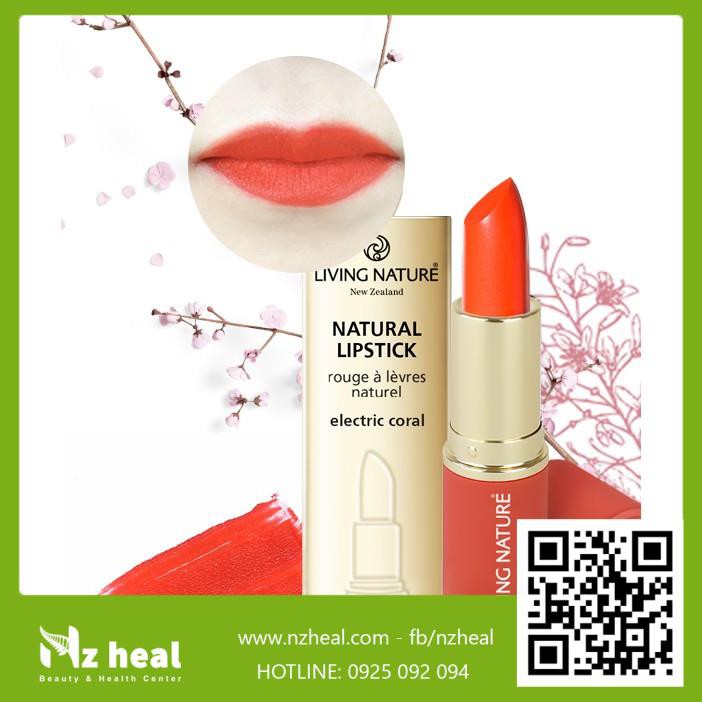 [Hỏa tốc] Son Môi Organic Màu Đỏ Cam Living Nature Lipstick Electric Coral 15