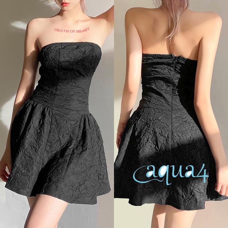 Đầm không tay không dây cổ ngang màu đen/ trắng thời trang mùa hè dành cho nữ