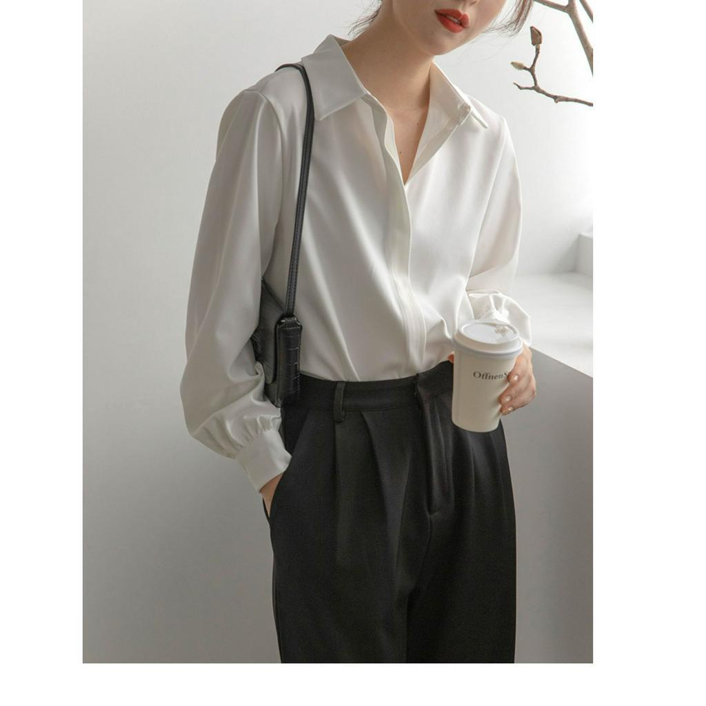 Áo sơ mi nữ dài tay form rộng cổ tay bo phồng tiểu thư thanh lịch áo sơ mi nữ chất liệu lụa cao cấp mềm mịn thoáng mát