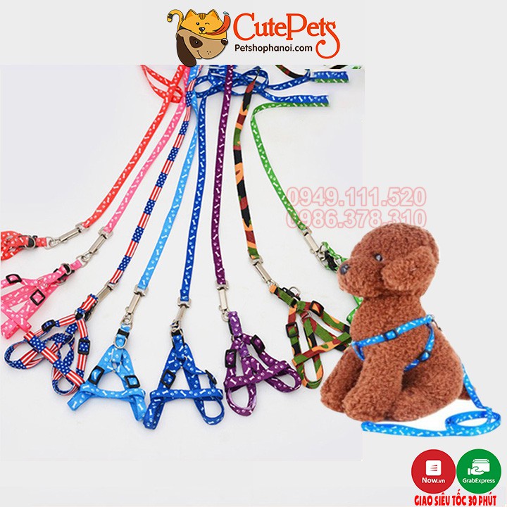 Dây xích mèo, xích chó loại vải 1 lớp kèm yếm hoặc vòng cổ 1cm - CutePets