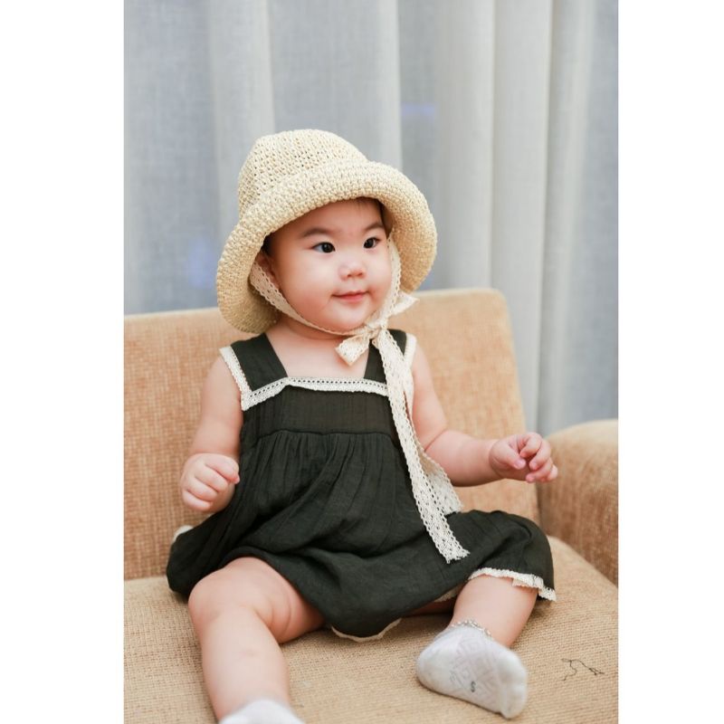 [ẢNH THẬT] Mũ cói mềm Ajuma cột nơ phong cách hàn quốc cho bé gái