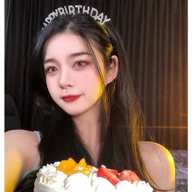 Băng đô cài tóc hình chữ Happy Birthday đính đá long lanh cho nữ