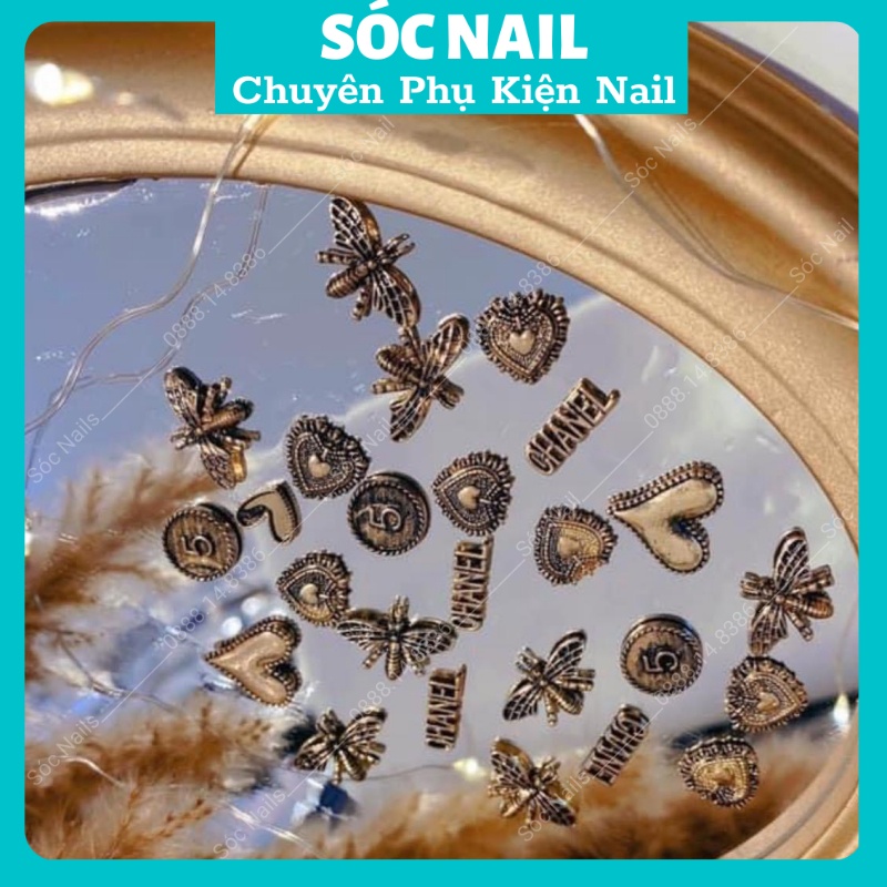 Charm Hoạt Hình Kim Loại Gắn Móng Nail Hình Gấu , Trái Tim , Ngôi Sao