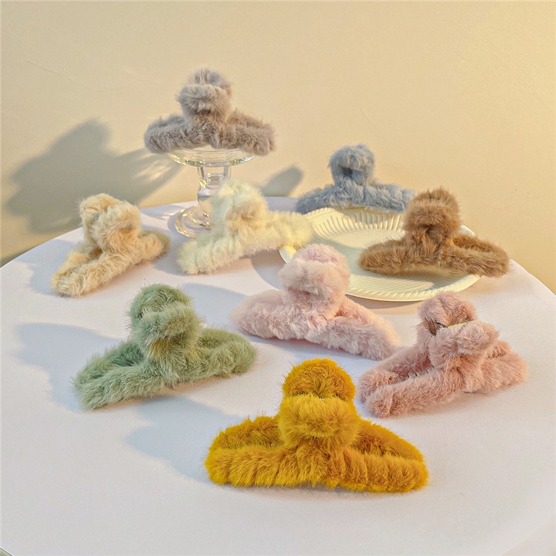 Kẹp tóc BEADIA đính lông chồn nhân tạo phong cách thời trang cho nữ với nhiều màu tùy chọn