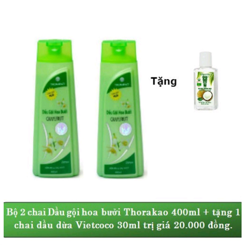 Bộ 2 Chai Dầu Gội Và Xả Hoa Bưởi Thorakao 400ml (Tặng 1 Dầu Dừa Vietcoco 30ml)