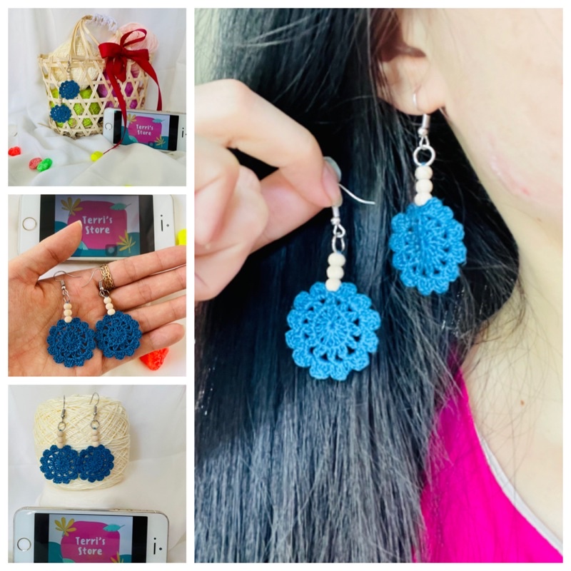 Earrings - Bông tai Handmade thủ công nhiều mẫu làm bằng len sợi - Tone màu Xanh Blue