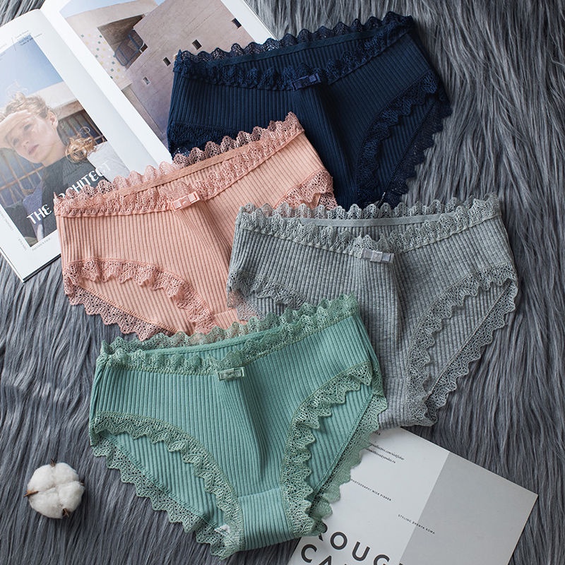 Bộ 7 Quần Lót Cotton Kháng Khuẩn Lưng Vừa Phối Ren Thoáng Khí Cho Nữ Sinh