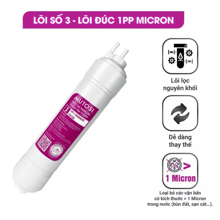 Lõi Lọc Nước Mutosi Số 1-2-3 ( PP5 - GAC - PP1) Lõi Đúc Nguyên Khối Nối Nhanh