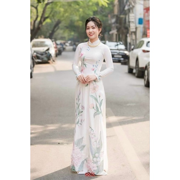 Áo Dài Cách Tân chát liệu tằm trắng cao cấp mẫu thiết kế mới 2022 MS15