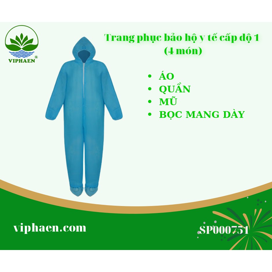Trang phục bảo hộ y tế cấp độ 1 vải PP40 (4 món), Bộ phòng dịch, chống độc